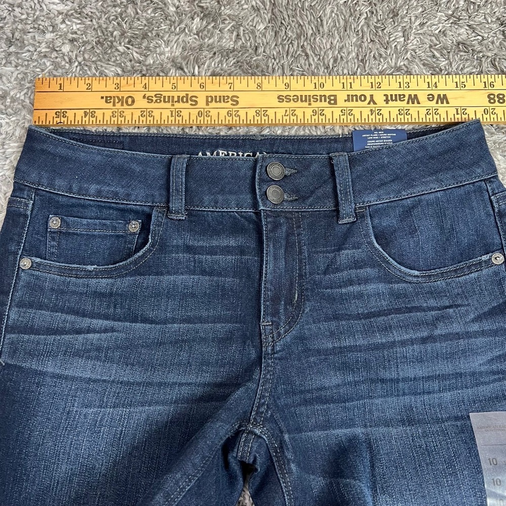 American Eagle Artist Flare AEO Denim Stretch Low Rise Jeans Y2K Women 10 Short - Picture 10 of 12
